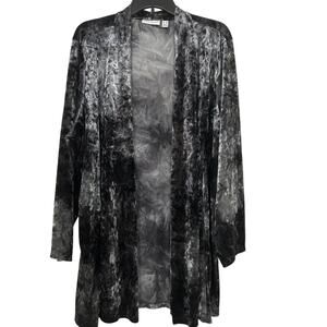 Susan Graver 3X Dark Romantic Velvet Black Gray Longline Open Front Cardigan